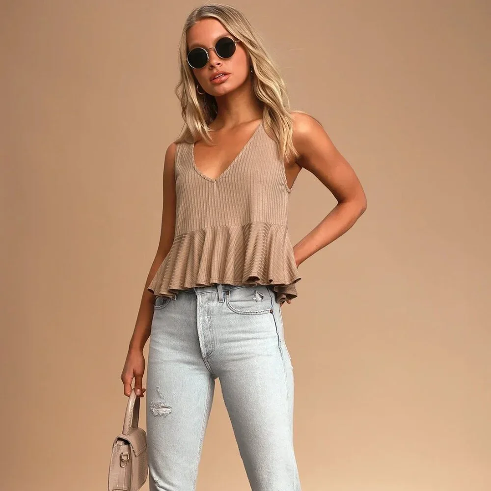 3-for-1!! Lulu's Ribbed V-Neck Ruffled Cropped Tank Tops - Picture 5 of 14